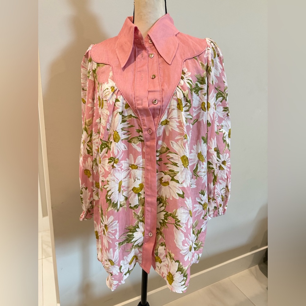 Alemais Pink Floral Button-Up Blouse